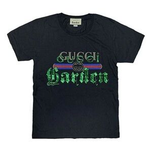 Limited Edition Gucci Garden Black Tee with Green sequin design.